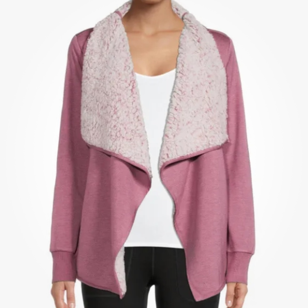 Avia Women’s Sherpa Lined Mauve Pearl Heather Open Cardigan Size Large NEW.